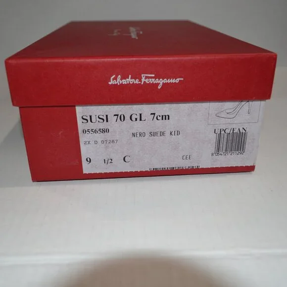 Salvatore Ferragamo Susi Black Suede Kid Pump, Size 9.5, NWOT